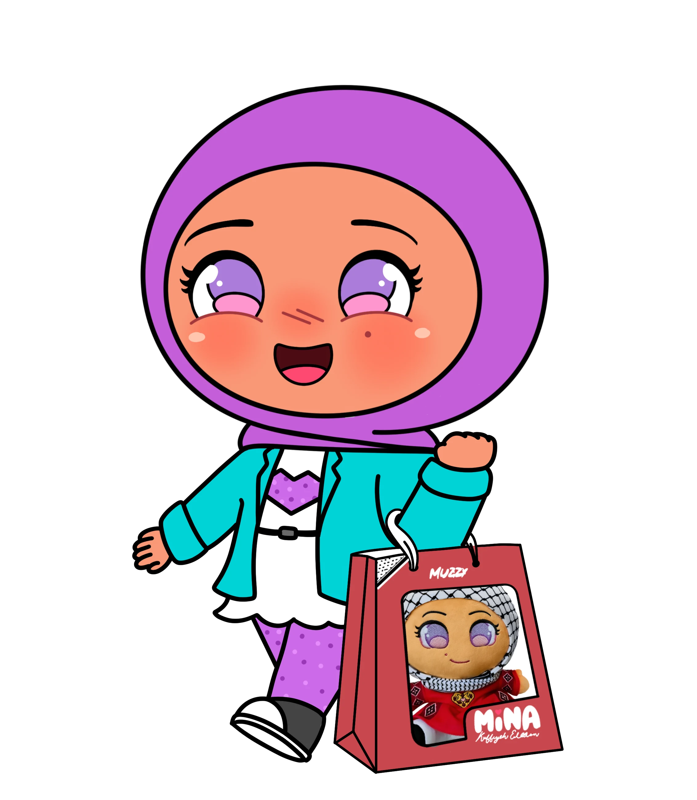 Mina holding a Muzzy shopping bag